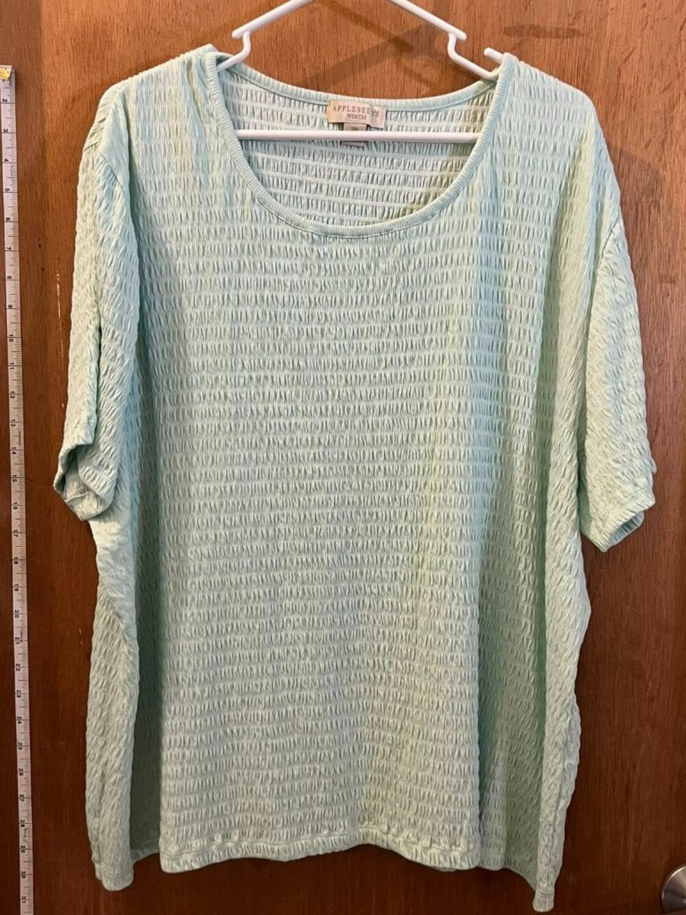 Size 3X - Appleseed's - Light Green Short Sleeve Crinkle Shell